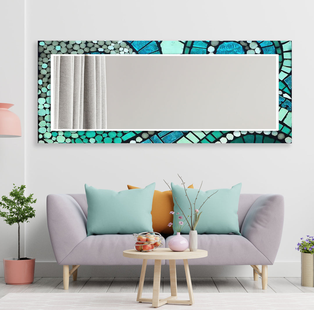 Green & Blue Mosaic Wall Mirror Wood Mirror
