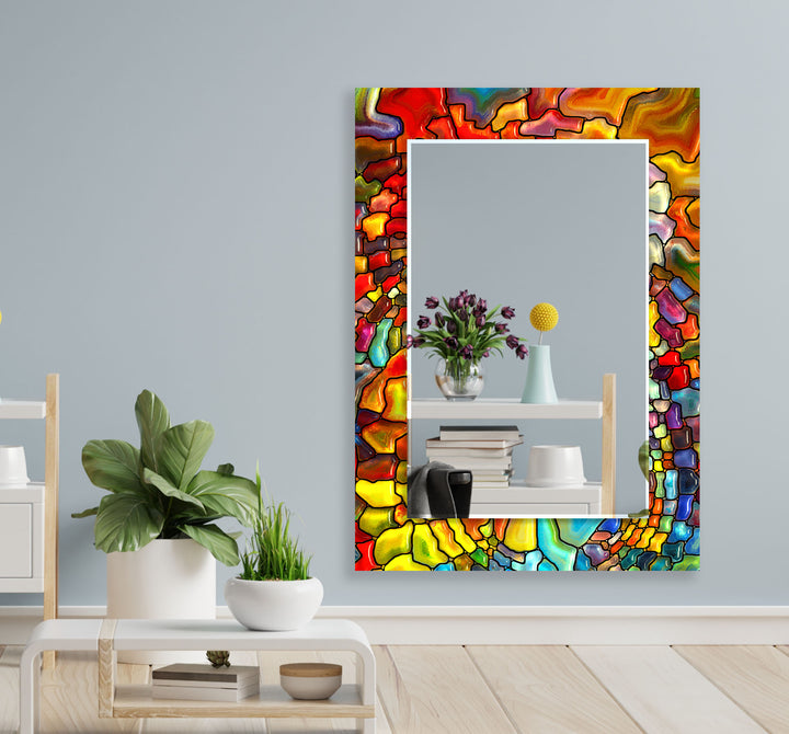 Red Colorful Stained Wall Mirror