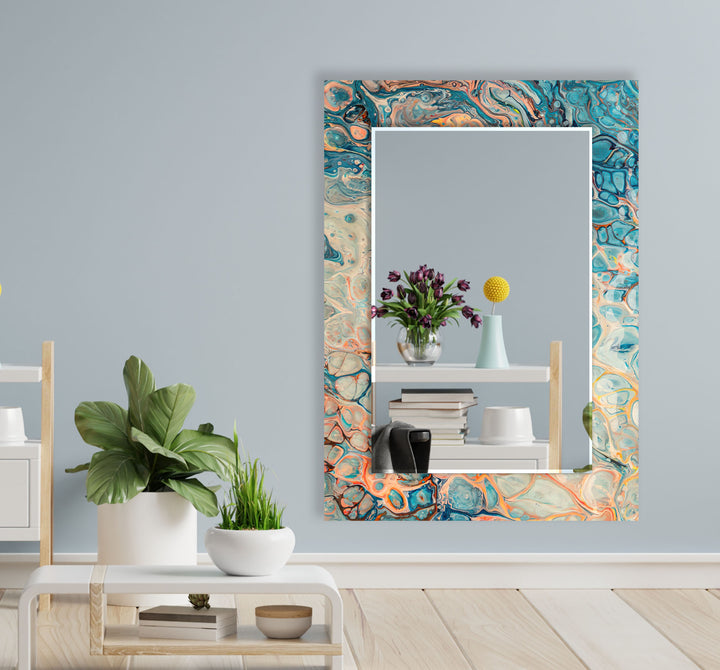 Blue & Beige Abstract Wall Mirror large floor mirror
