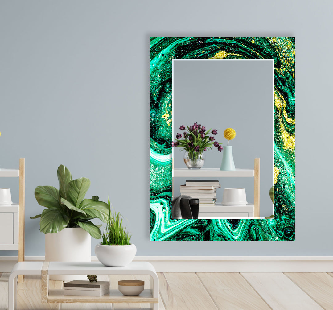 Green Epoxy Design Wall Mirror Living Room Wall Mirror
