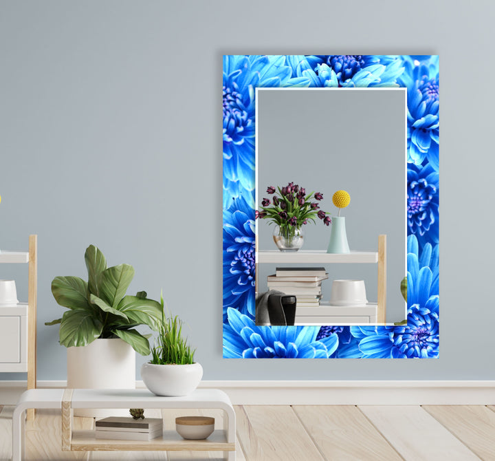 Vivid Blue Flowers Wall Mirror Huge Mirror
