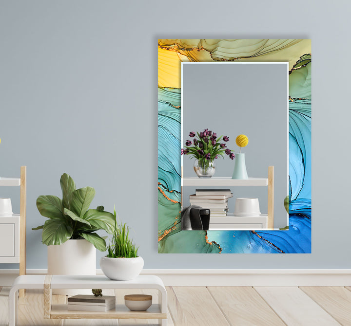 Blue & Yellow Abstract Wall Mirror Bedroom Wall Mirror
