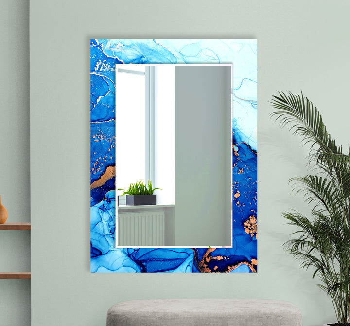 Stained Blue White Wall Mirror Bedroom Mirror
