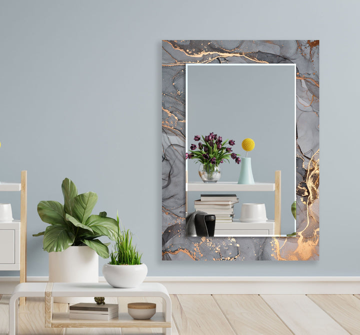 Marble Grey & Golden Wall Mirror Red Wall Mirror
