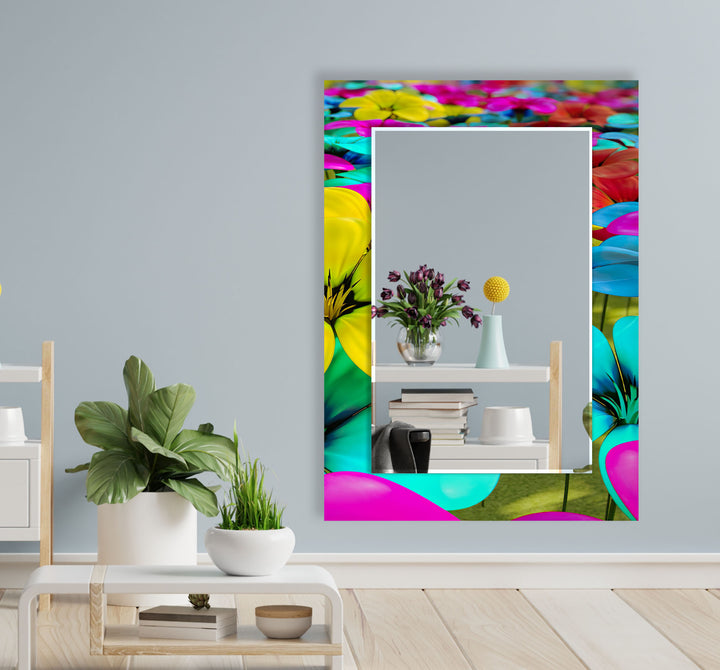 Colored Neon Flowers Wall Mirror Wood Mirror
