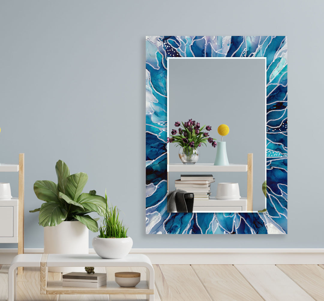 Blue and White Cracked Wall Mirror Living Room Wall Mirror
