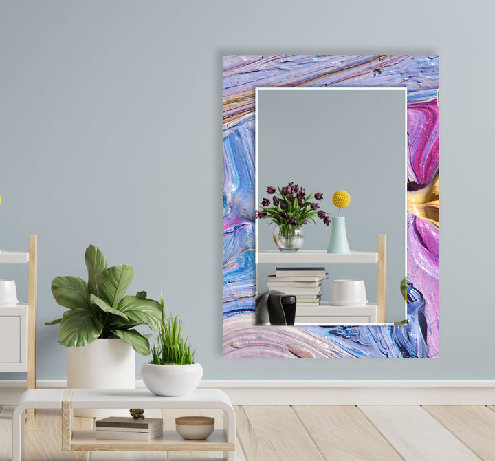 Purple Abstract Oil Art Wall Mirror Marble Mirror
