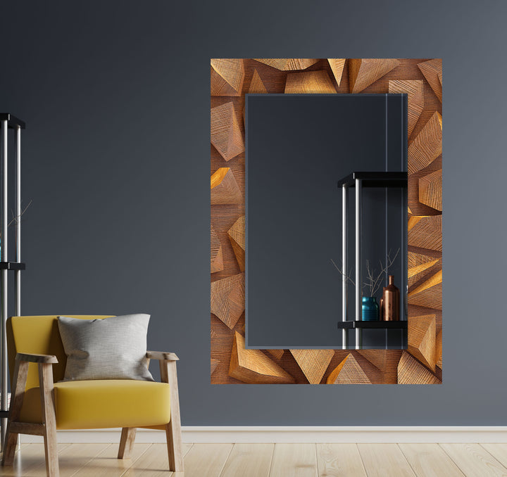 Wood 3D Brown Wall Mirror gold mirror
