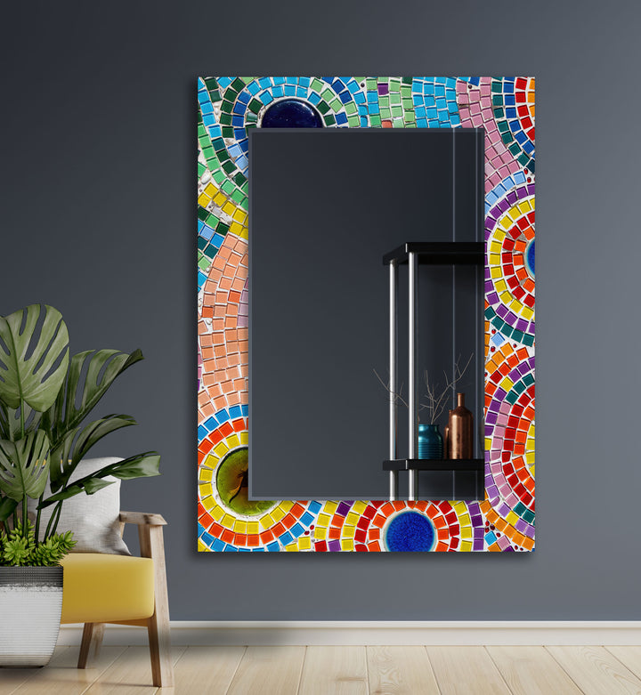 Colorful Mosaic Stones Wall Mirror mirrors in black
