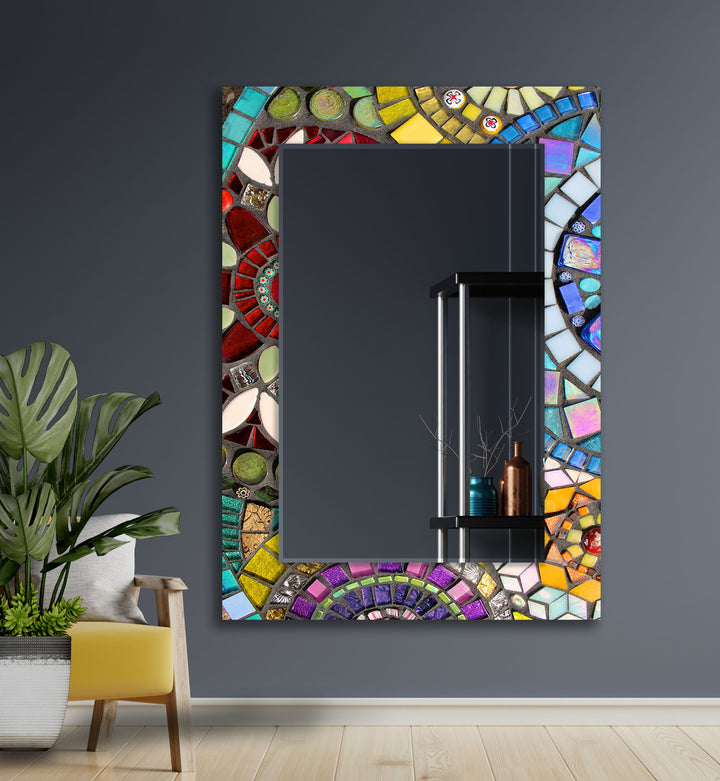 Mosaic Yellow & Green Wall Mirror mirror art
