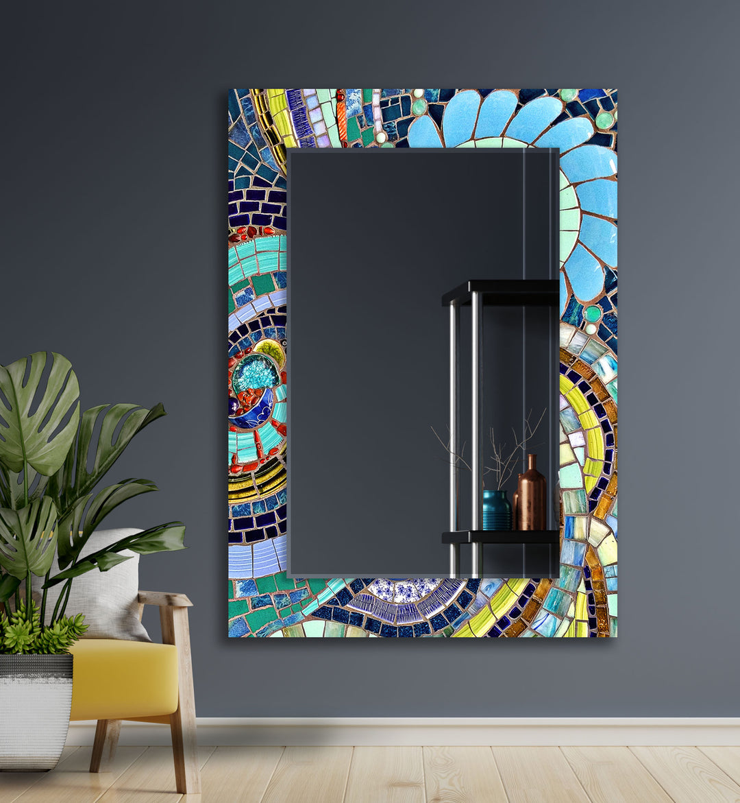 Mosaic Blue Design Wall Mirrors Long Mirror
