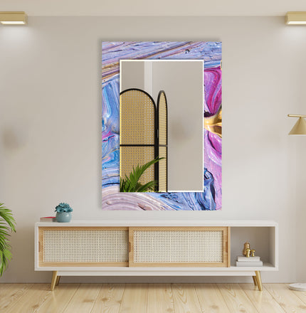 Abstract Tempered Glass Wall Mirror