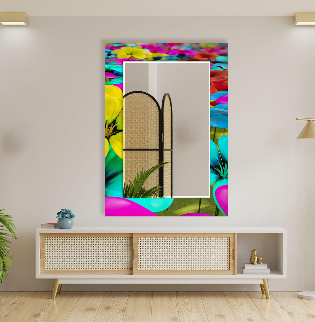 Colored Neon Flowers Wall Mirror Rectangle Wall Mirror
