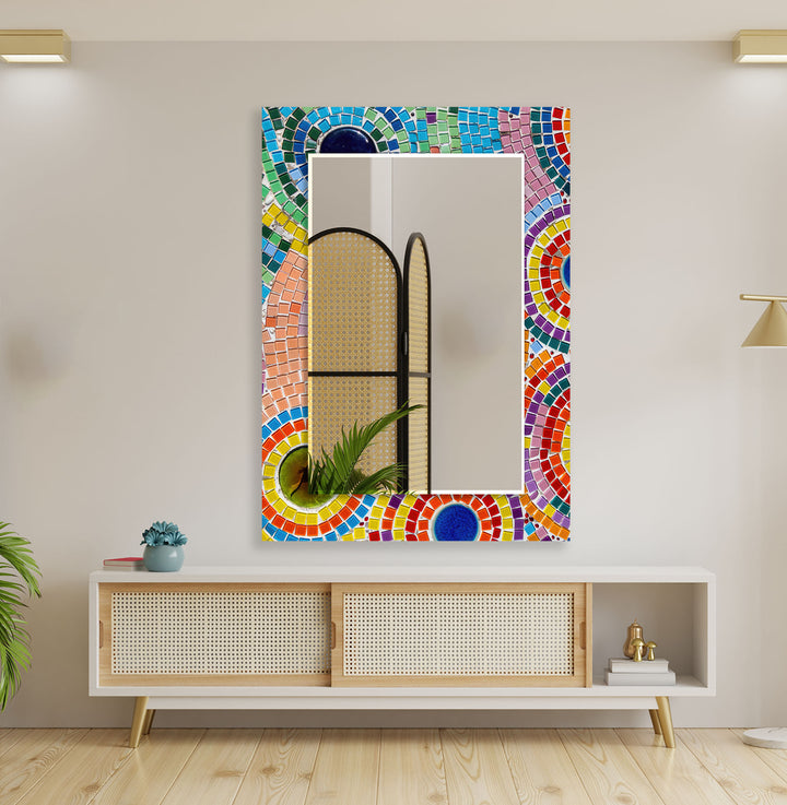 Colorful Mosaic Stones Wall Mirror gold frame mirror
