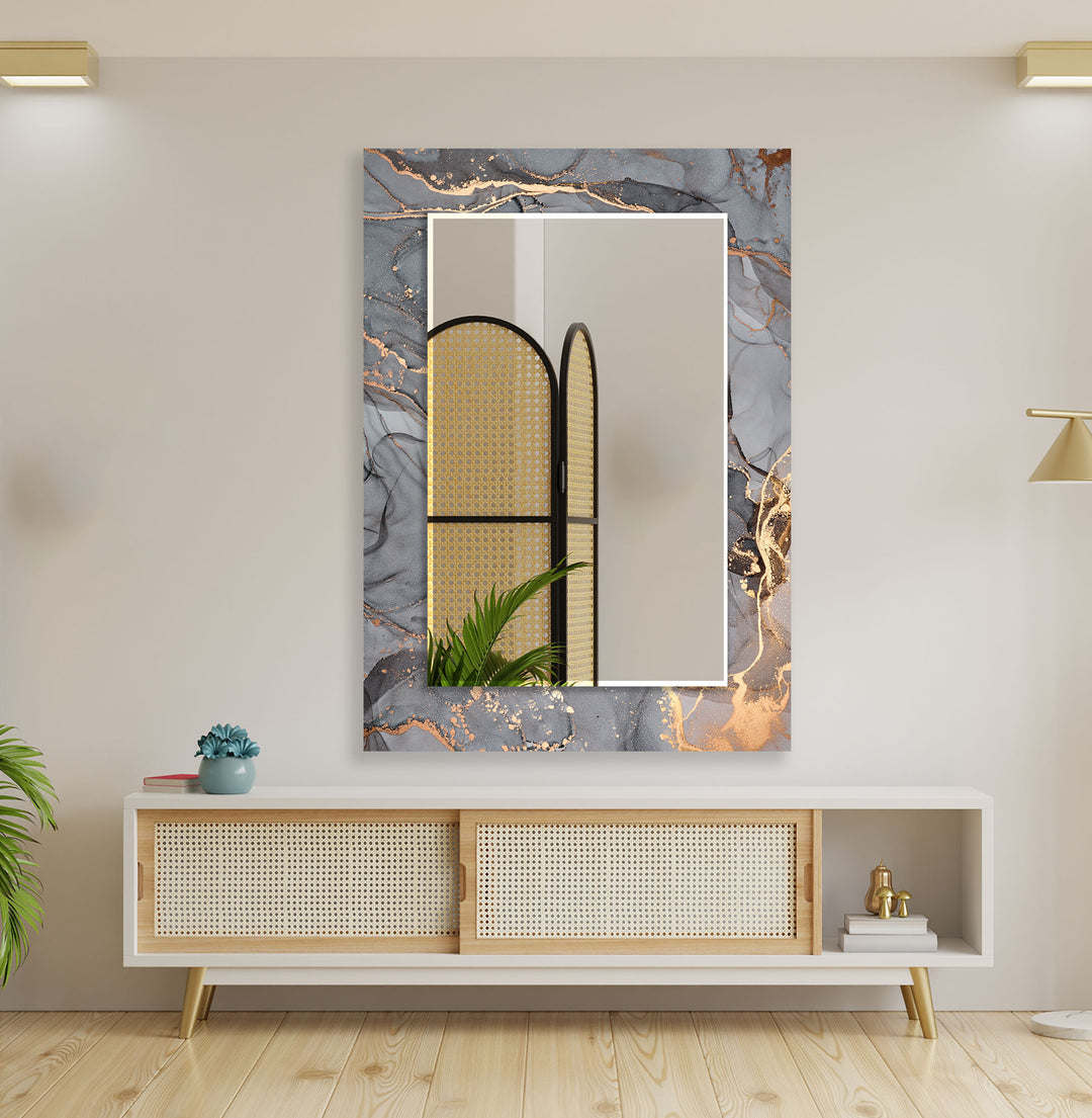 Marble Grey & Golden Wall Mirror Stained Glass Wall Mirror
