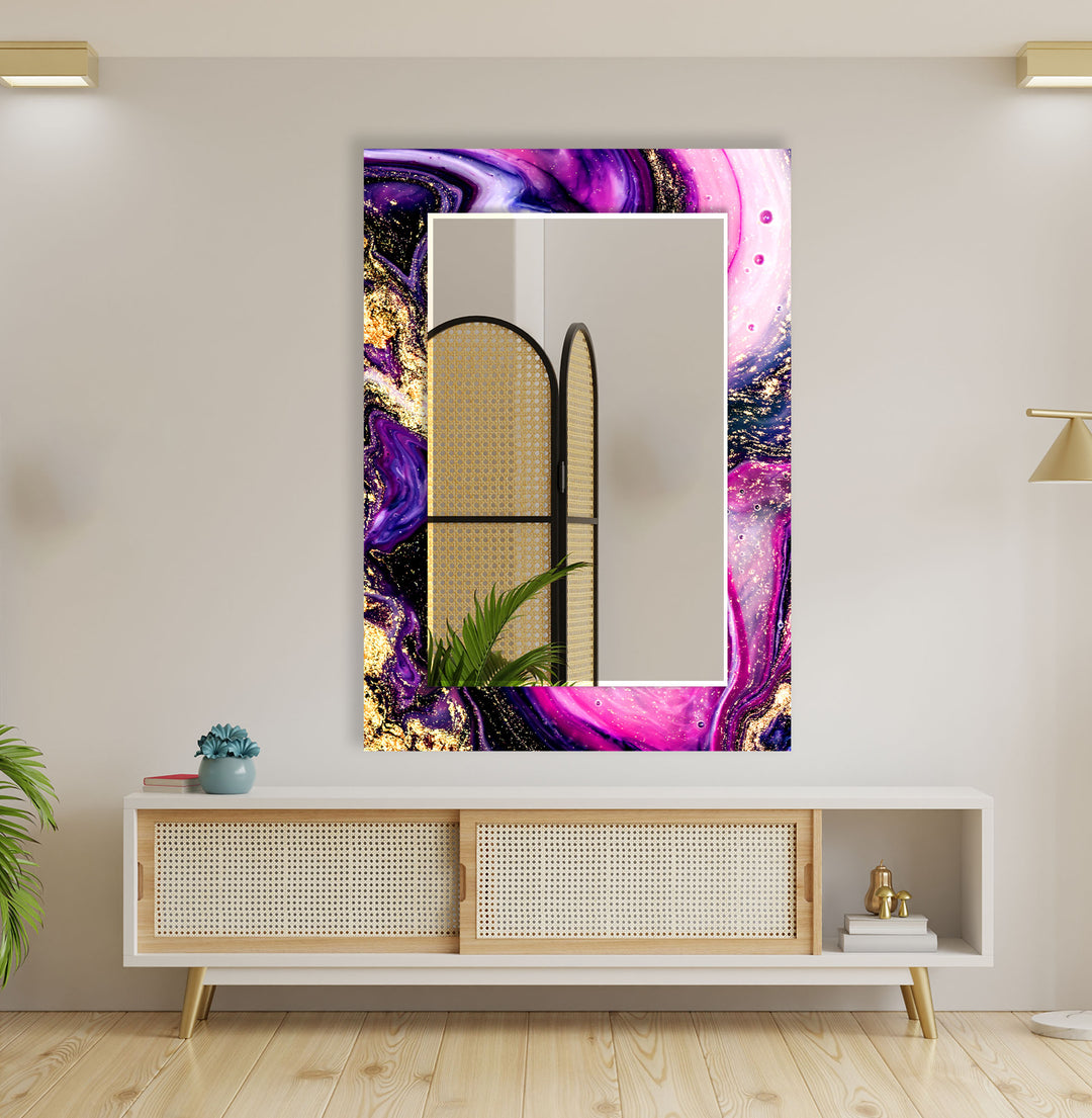 Pink & Purple Abstract Marble Wall Mirror Long Mirror
