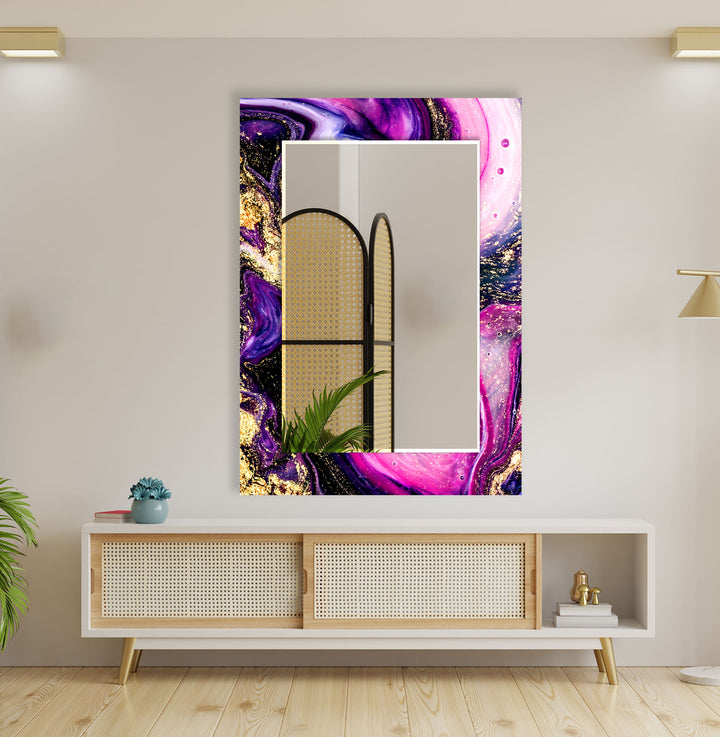 Pink & Purple Abstract Marble Wall Mirror Long Mirror
