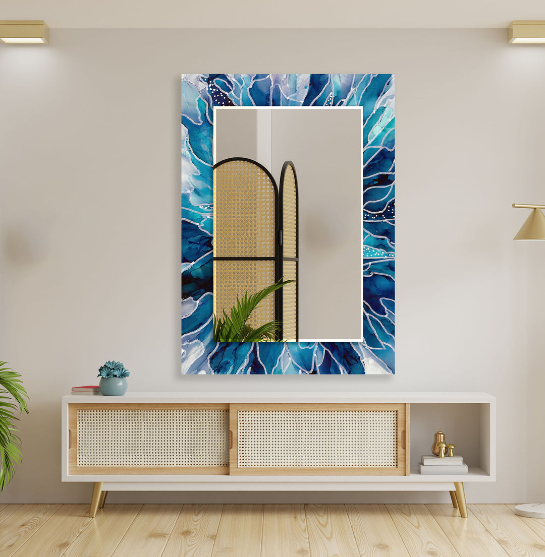 Blue and White Cracked Wall Mirror Mosaic Wall Mirror
