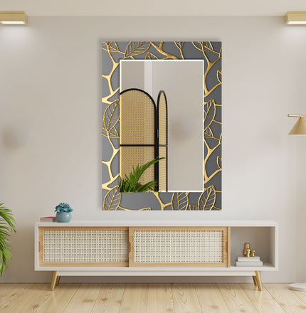 Gold Abstract Tempered Glass Wall Mirror