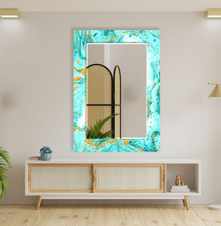 Abstract Tempered Glass Wall Mirror