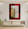 Red Round Tempered Glass Wall Mirror