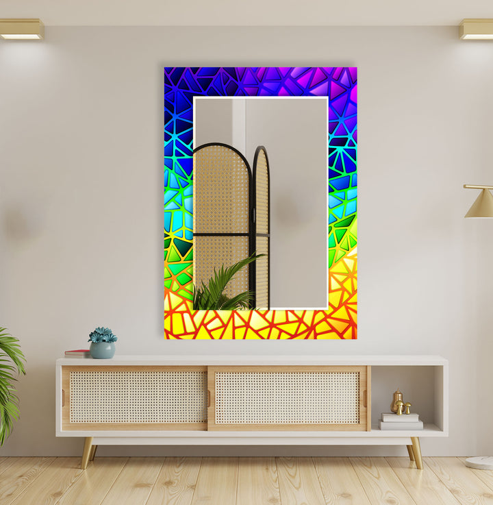 Rainbow Colored Stained Wall Mirror white mirror
