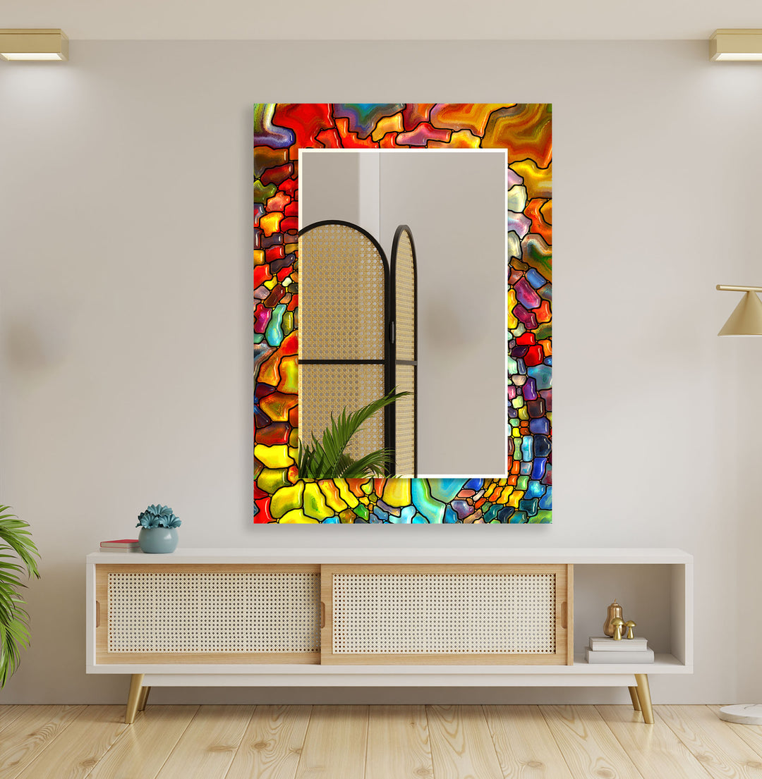 Vivid Colored Stained Wall Mirror Wood Mirror
