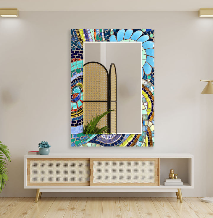 Mosaic Blue Design Wall Mirrors mirror wall art
