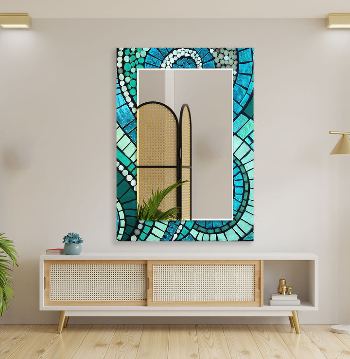 Green & Blue Mosaic Wall Mirror Black Wall Mirror
