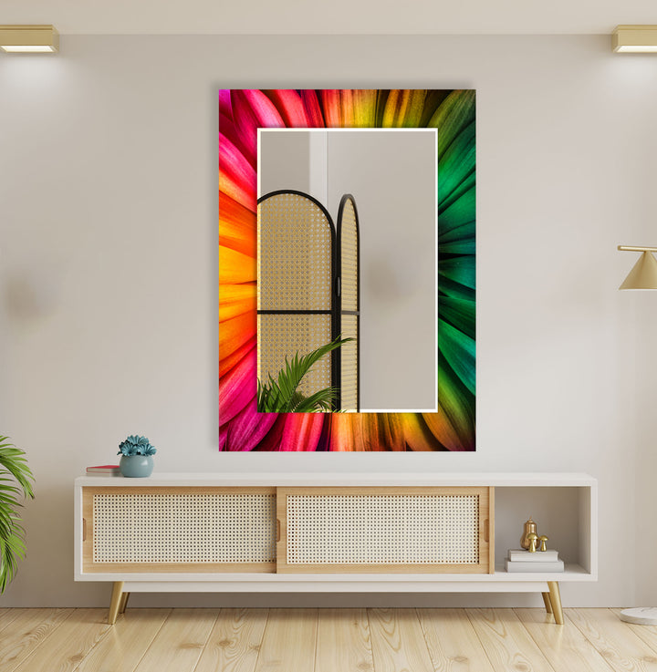 Colorful Daisy Leaves Wall Mirror Red Wall Mirror
