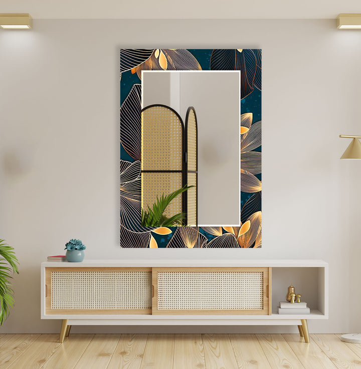 Dark Blue Golden Flowers Wall Mirror backlit mirror
