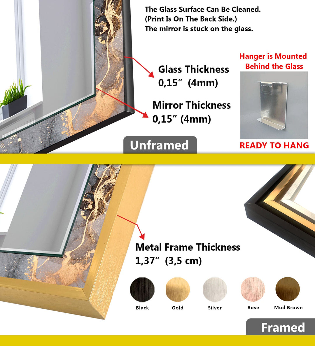 Marble Grey & Golden Wall Mirror