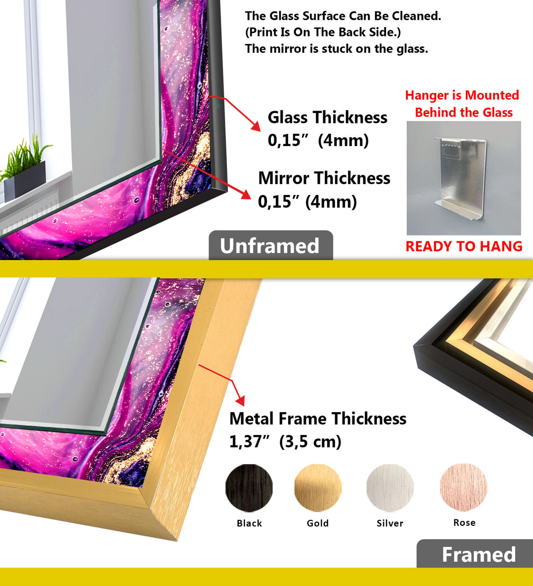 Pink & Purple Abstract Marble Wall Mirror