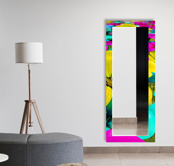 Colored Neon Flowers Wall Mirror Red Mirror
