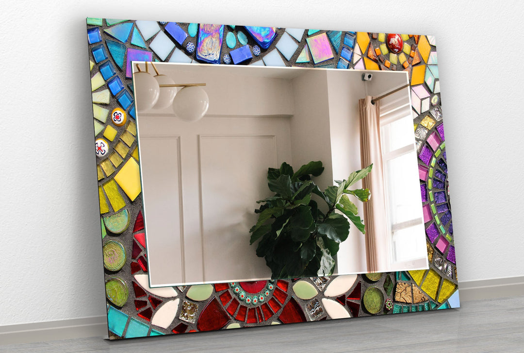 Stained Red & Blue Wall Mirror Decorative Mirror
