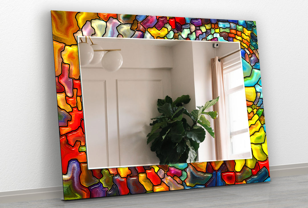 Vivid Colored Stained Wall Mirror Rectangle Wall Mirror
