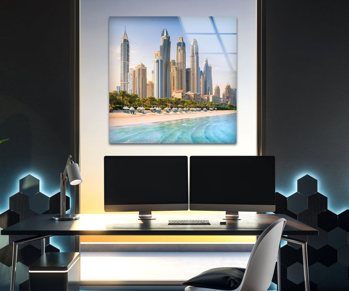 Dubai Beach Skyline – Stunning Glass Wall Art for Luxurious Décor