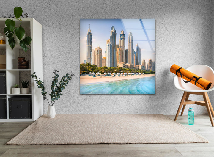 Dubai Beach Skyline – Stunning Glass Wall Art for Luxurious Décor