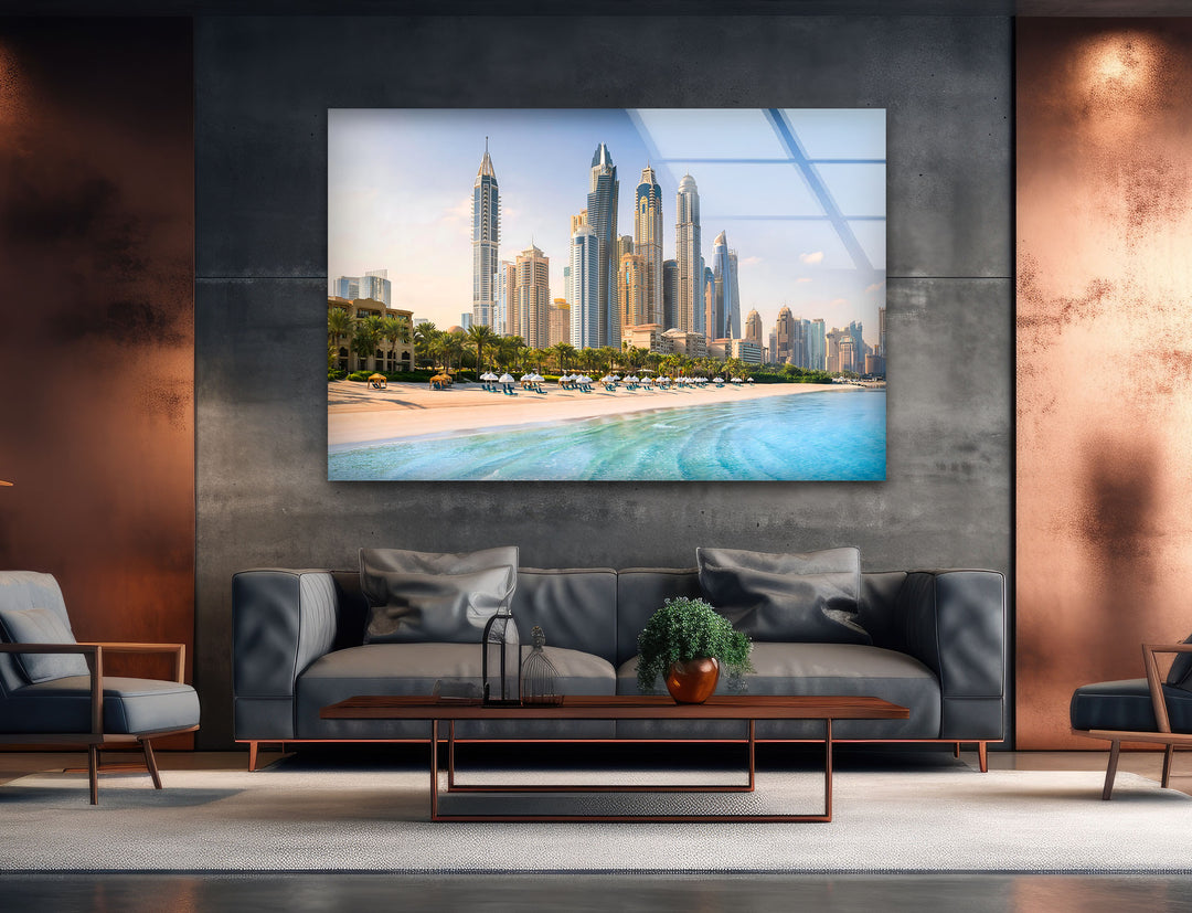 Skyline and Sea Harmony: Dubai Marina Glass Art for Home
