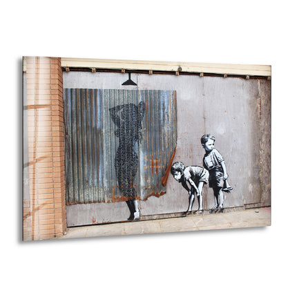 Banksy Shower Peeping Boys Glass Wall Art - Artdesigna Glass Printing Wall Arts - Buy Banksy Art - Transform your home with Banksy wall art, available in various sizes and designs. Shop our collection of Banksy paintings for sale, including original art and prints. Buy Banksy art and enjoy the vibrant, thought-provoking imagery that defines his work.