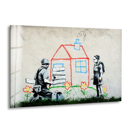 Banksy Kids House Tempered Glass Wall Art - Artdesigna Glass Printing Wall Arts - Banksy Art for Sale0 - Shop Banksy artwork for sale and bring the famous street artist's work into your home. From Banksy wall art to original paintings, our collection has something for every art lover. Purchase Banksy art and transform your decor with bold, contemporary pieces.