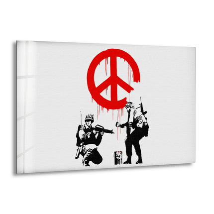 Banksy CND Soldiers Peace Tempered Glass Wall Art - Purchase Banksy art to transform your home decor with vibrant, iconic pieces. Explore our collection of Banksy wall art, paintings, and prints for sale. Add a contemporary touch with Banksy artwork for sale and find the perfect piece to elevate any space.- Artdesigna Glass Printing Wall Arts - Buy Banksy Art