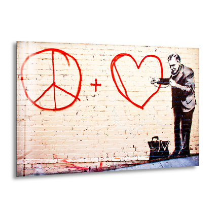 Banksy Peace and Love Glass Wall Art - Purchase Banksy art to transform your home decor with vibrant, iconic pieces. Explore our collection of Banksy wall art, paintings, and prints for sale. Add a contemporary touch with Banksy artwork for sale and find the perfect piece to elevate any space.