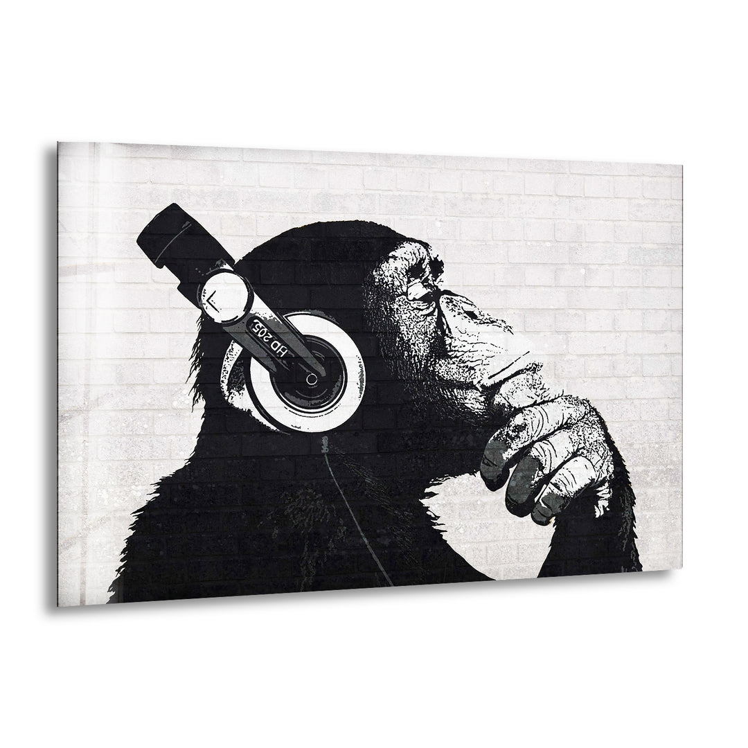 Banksy Dj Monkey Headphones Glass Wall Art - Artdesigna Glass Printing Wall Arts - Buy Banksy Art