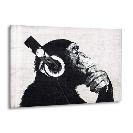 Banksy Dj Monkey Headphones Glass Wall Art - Artdesigna Glass Printing Wall Arts - Buy Banksy Art