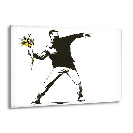 Banksy Flower Thrower Glass Wall Art - Artdesigna Glass Printing Wall Arts - Banksy Art for Sale