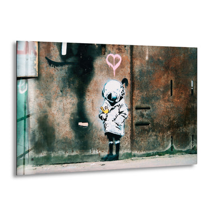 Banksy Love Glass Wall Art - Our Banksy art for sale includes a variety of pieces, from famous works to unique interpretations, all meticulously printed on reinforced tempered glass. This medium not only enhances the vivid colors and intricate details of Banksy's work but also ensures durability and longevity. Ideal for both indoor and outdoor use, these pieces are versatile and built to last.