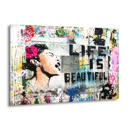Banksy Life is Beautiful Glass Wall Art - Explore our collection today and discover the perfect Banksy artwork for sale that speaks to you. With our extensive range of Banksy prints, you are sure to find the ideal piece to complement your home decor. Elevate your space with the provocative and iconic style of Banksy, and make a statement with our exclusive glass wall art.