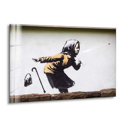 Banksy Sneezing Woman Glass Wall Art - Find the best Banksy paintings for sale and add a touch of modern street art to your decor. Our Banksy art for sale includes a variety of prints, paintings, and original pieces. Purchase Banksy art and enhance your living space with iconic imagery.