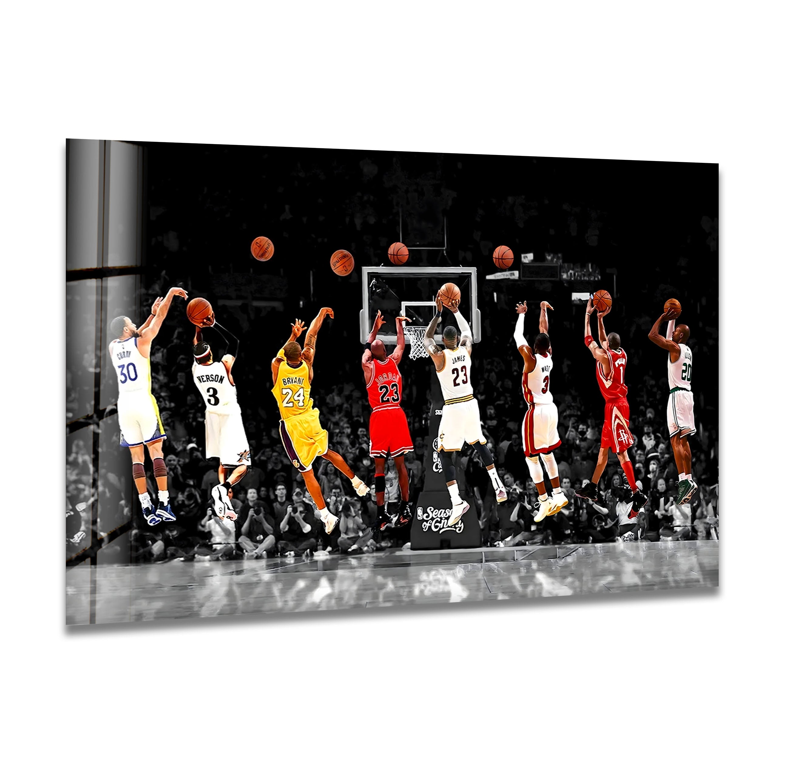 NBA All Stars Glass Wall Art print picture on glass, Tempered Glass Wall Art
